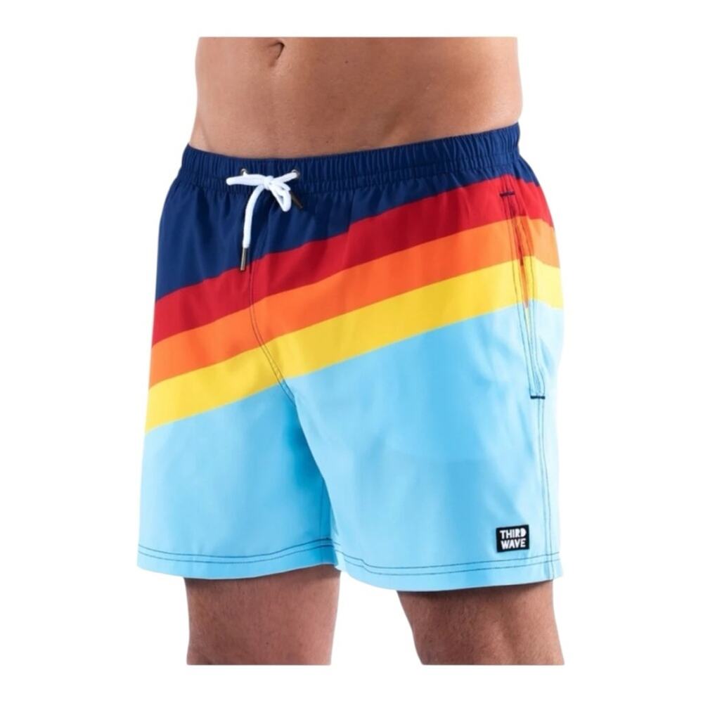Third Wave Mesh Lined 5" Swim Trunks Rainbow Striped Medium